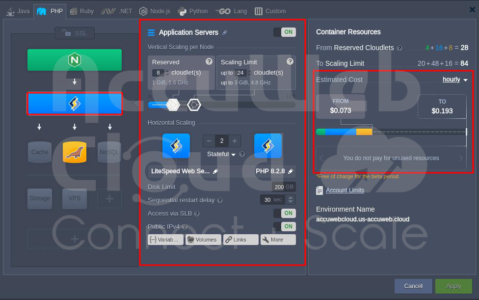 Selected the Application server