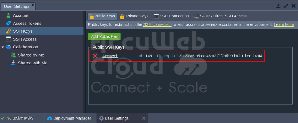Add SSH key to the AccuWeb.Cloud Account