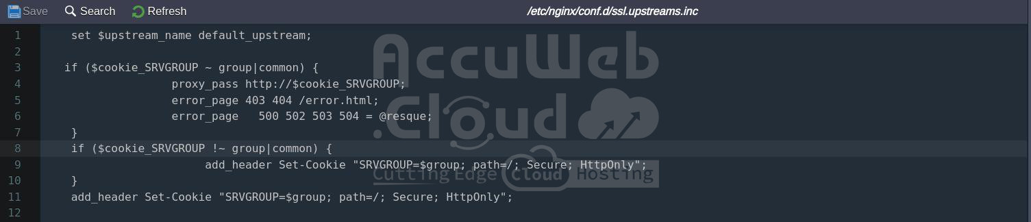 Modify the upstreams.inc file Modify the upstreams.inc file