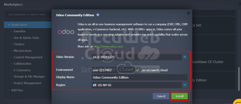 One Click Installation of Odoo Community Edition from Marketplace