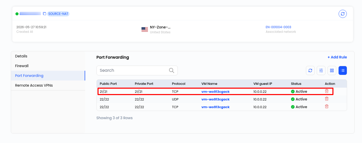 Port Forwarding Rule